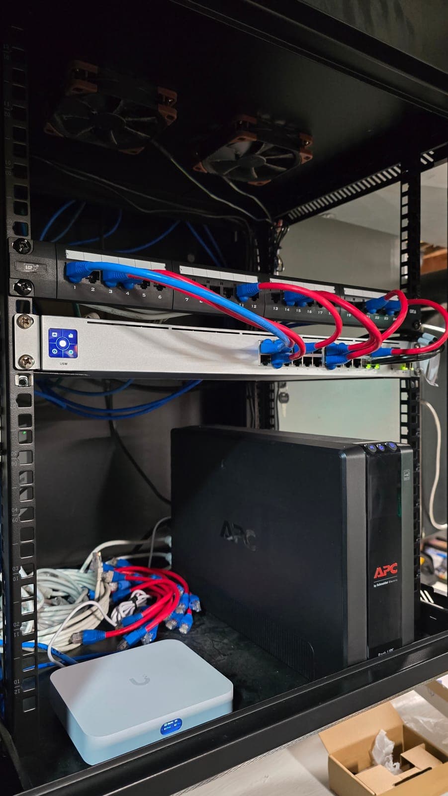 Network rack with patch panel and UPS